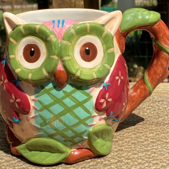 Pier 1 Other - Pier One Imports Olli the Owl Bright Coffee Mug Hand Painted Dolomite Oversized